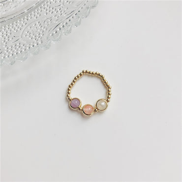 New Arrival Cute Simple Style Three Color Stone Beads Elastic Ring For Women