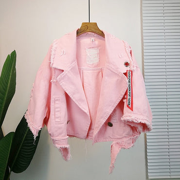 Pockets Women Denim Jacket Pole Female Loose Coat