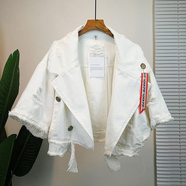Pockets Women Denim Jacket Pole Female Loose Coat