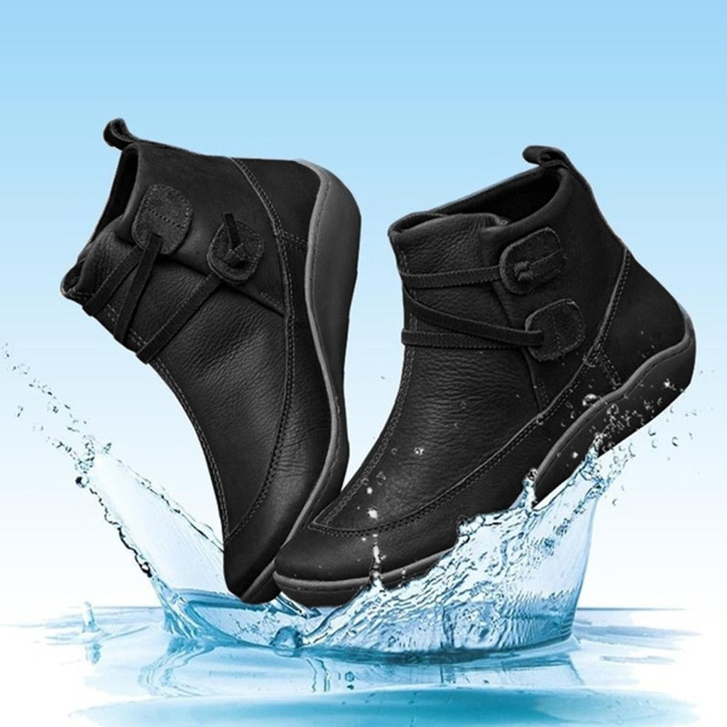 2020 autumn Winter new Women's Vintage Leather Boots Flat Waterproof