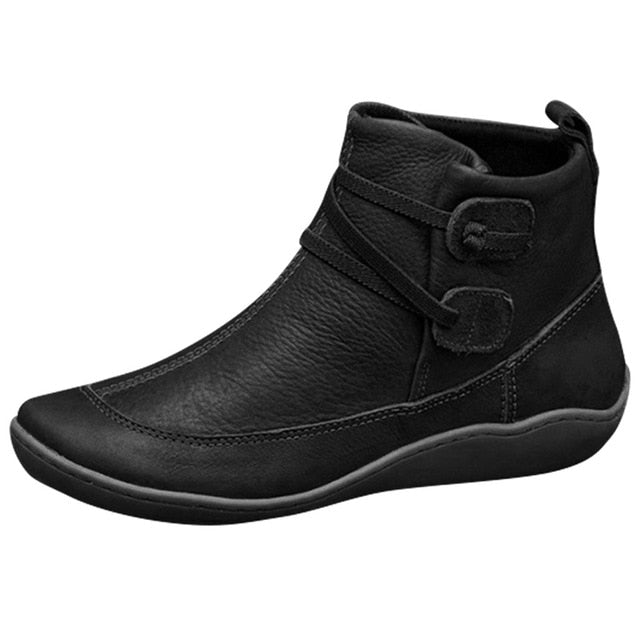 2020 autumn Winter new Women's Vintage Leather Boots Flat Waterproof