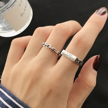 Vintage Silver Color Metal Punk Letter Open Rings  Design Finger Rings for Women