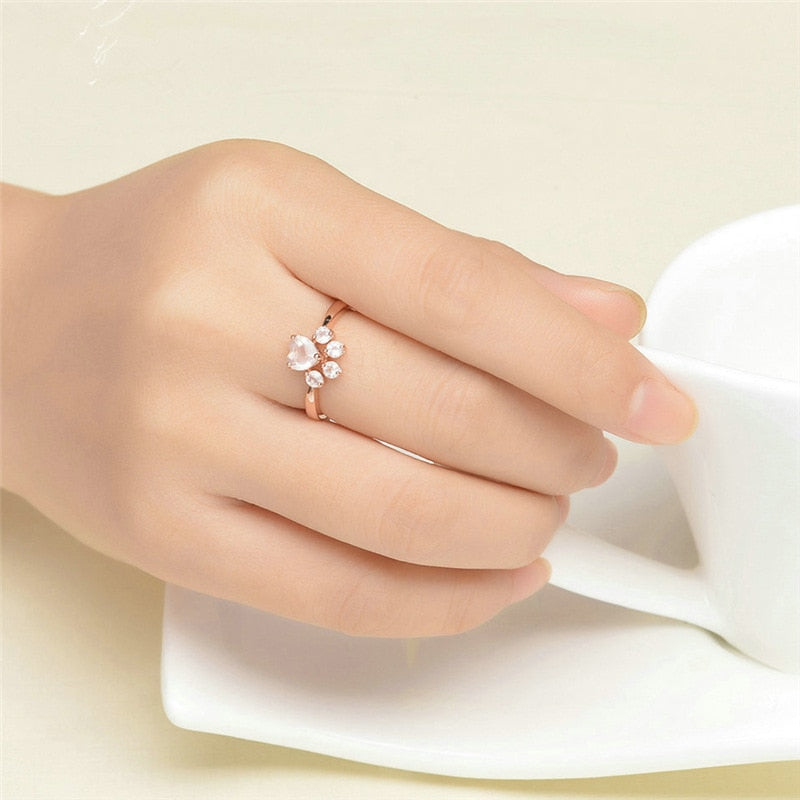 Romantic Engagement Ring Cut Cat Dog Bear Paw Rose Gold Resizable Rings For Women