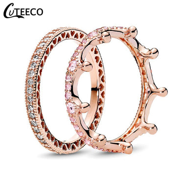 Fashion Rose Gold Magic Love Crown Zircon Combination Rings for Women