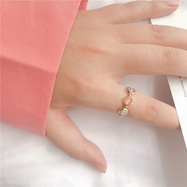 New Arrival Cute Simple Style Three Color Stone Beads Elastic Ring For Women