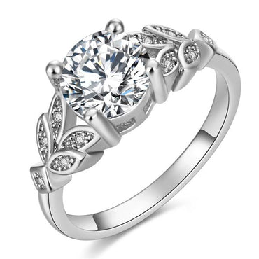 1PC Hot Crystal Silvery Women Leaf Engagement Rings