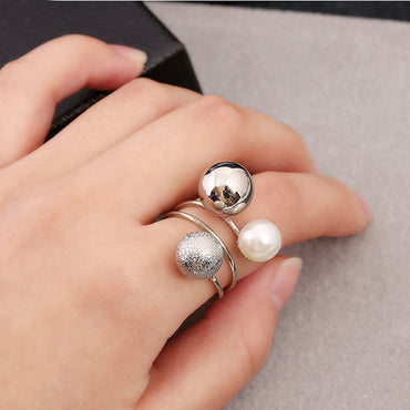 Women Lovely Girls Simulated Pearl Adjustable Opening Rings