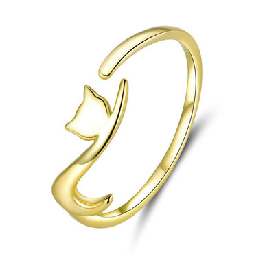 100% 925 Sterling Silver Sticky Cat with Long Tail Finger Ring Women