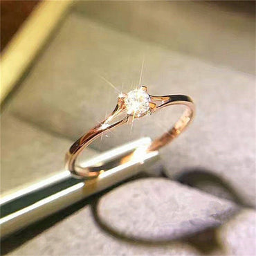 Simple Cubic Zirconia Small Stone Thin Ring Rose Gold Engagement Rings For Women