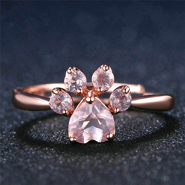 Romantic Engagement Ring Cut Cat Dog Bear Paw Rose Gold Resizable Rings For Women