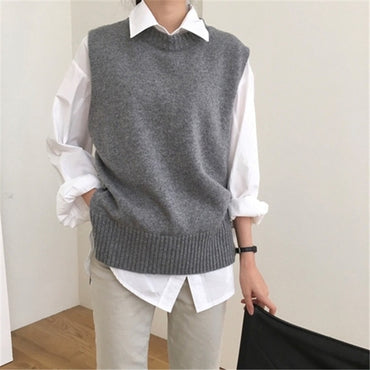 New Women Sweater Vest O-neck Sleeveless Pullover Knitted