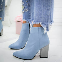 European Pointed Toe Girl Boots Flock Solid Woman Solid Boots