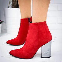 European Pointed Toe Girl Boots Flock Solid Woman Solid Boots
