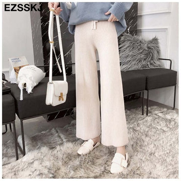 New casual straight pants  women female drawstring loose high waist