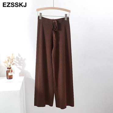 New casual straight pants  women female drawstring loose high waist