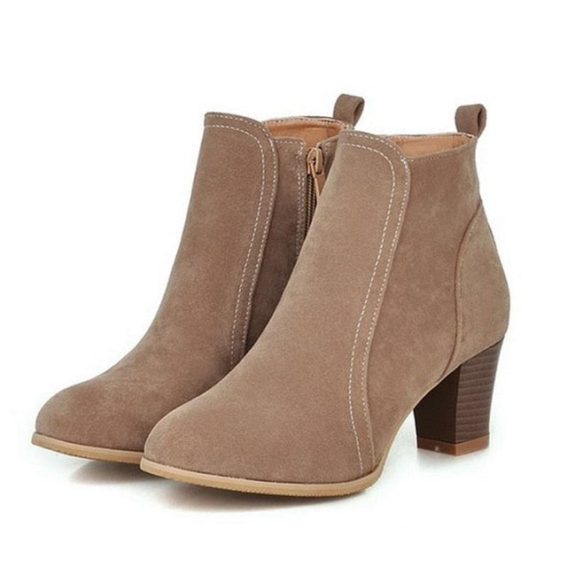 New Women Spring Autumn Ankle Boots Comfort Low Heels Shoes
