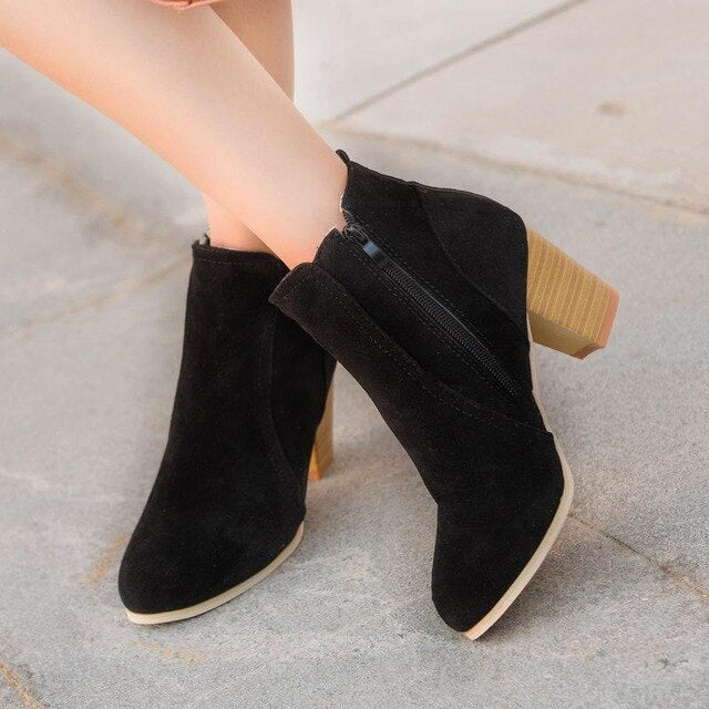 New Women Spring Autumn Ankle Boots Comfort Low Heels Shoes