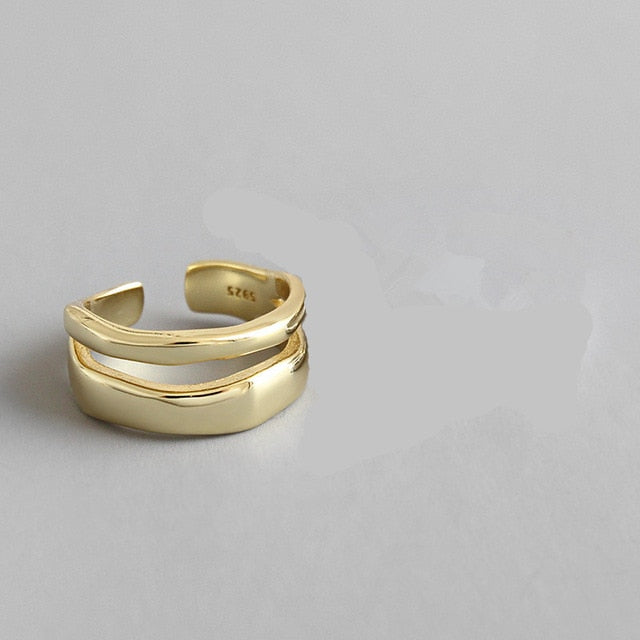 New Y Big Pearls Personality Gold Color Metal Hollow Exaggeration Multilayer Finger Ring for Women