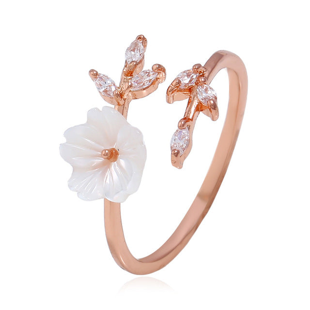New Crystal Copper Flower branch leaf Adjustable Finger Wedding Rings for Women