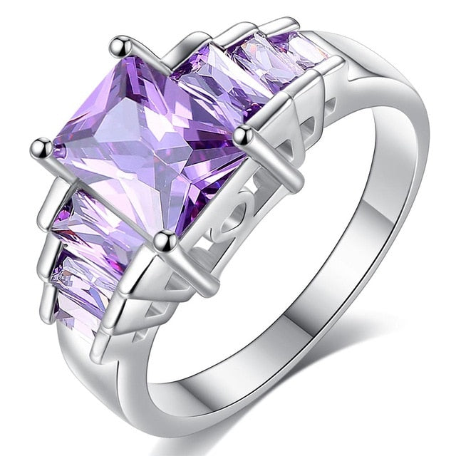 New Fashion Purple Princess cut AAA Cubic Zirconia Wedding Brand Rings for Women