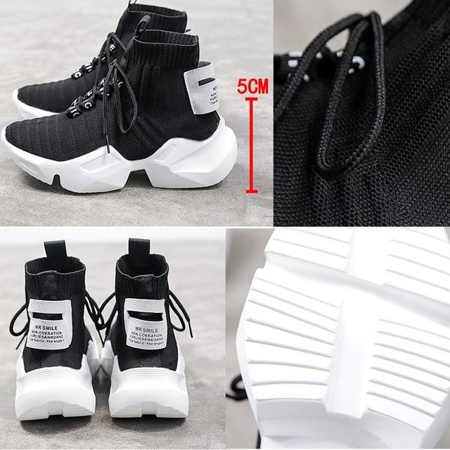 High-top Platform Sneakers Women Knitted Casual  Shoes