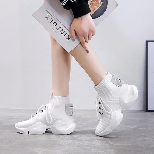 High-top Platform Sneakers Women Knitted Casual  Shoes