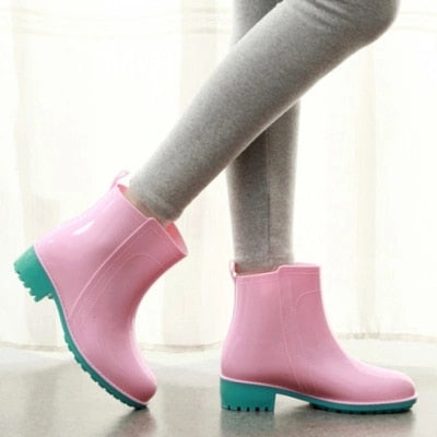 NEW Rain Boots Rubber Women Ankle Boots Casual Platform Shoes