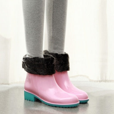 NEW Rain Boots Rubber Women Ankle Boots Casual Platform Shoes