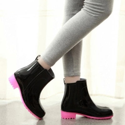 NEW Rain Boots Rubber Women Ankle Boots Casual Platform Shoes