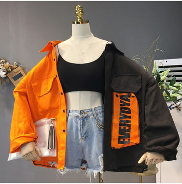 Plegie Harajuku Oversize Patchwork Jacket Women