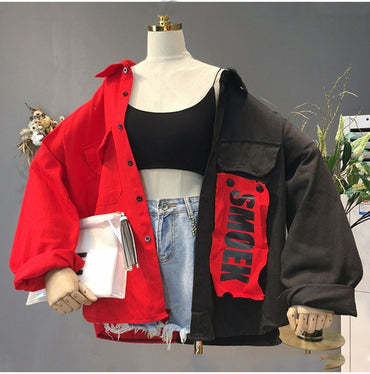 Plegie Harajuku Oversize Patchwork Jacket Women