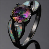 The New Hot Women's Classic Multicolor Mystery Rainbow Opal Black Color Ring