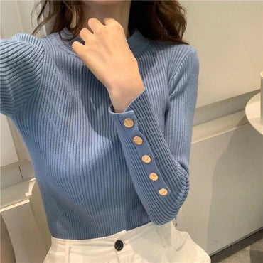 New Women Sweater High Elastic Solid O Neck Spring Summer