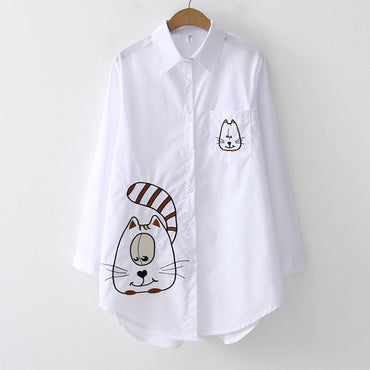New White Women Blouse 19 Long Sleeve Cotton Embroidery