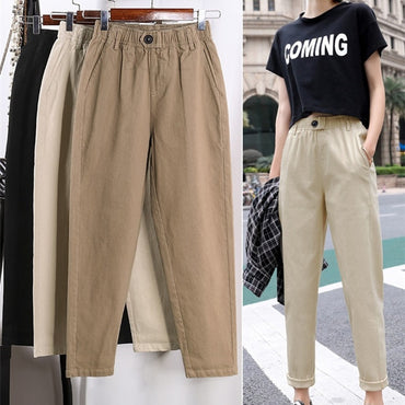 Beige High waist Casual Pants Women