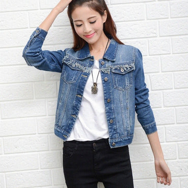 New Women's Jacket Light Blue Bomber Short Jeans Jacket Casual Outwear