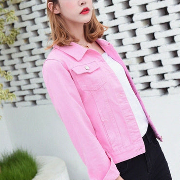 New Women's Jacket Light Blue Bomber Short Jeans Jacket Casual Outwear
