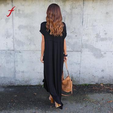Best Sell Women Loose Summer Beach Gallus Short Sleeves Ankle-Length Long Dress