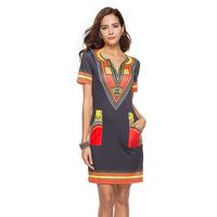 Best Selling Tight-fitting Ethnic Style Print New Women's Dress Summer V-neck Casual Dress