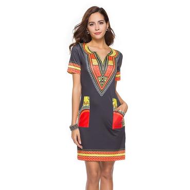 Best Selling Tight-fitting Ethnic Style Print New Women's Dress Summer V-neck Casual Dress