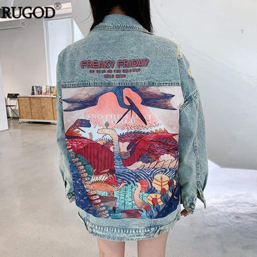 2020 New Autumn Women Vintage Streetwear Punk Style Jean Jacket