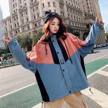 Women spring new Casual Hooded splicing Button loose short plus size coat women's jackets
