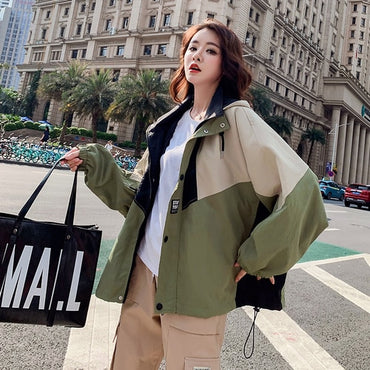 Women spring new Casual Hooded splicing Button loose short plus size coat women's jackets