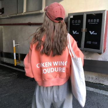 New Women Spring Autumn Hoodies Long Sleeve Loose Crop Top Sweatshirt