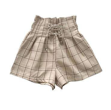 New spring summer casual lace up ankle-length pants women's plaid loose harem