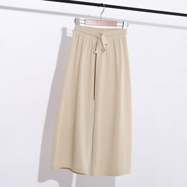 summer new Korean ice silk wide leg pants female high waist loose harem flare pants casual