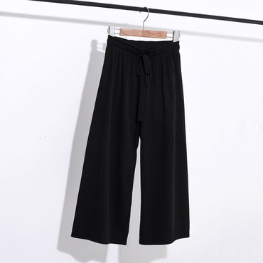 summer new Korean ice silk wide leg pants female high waist loose harem flare pants casual