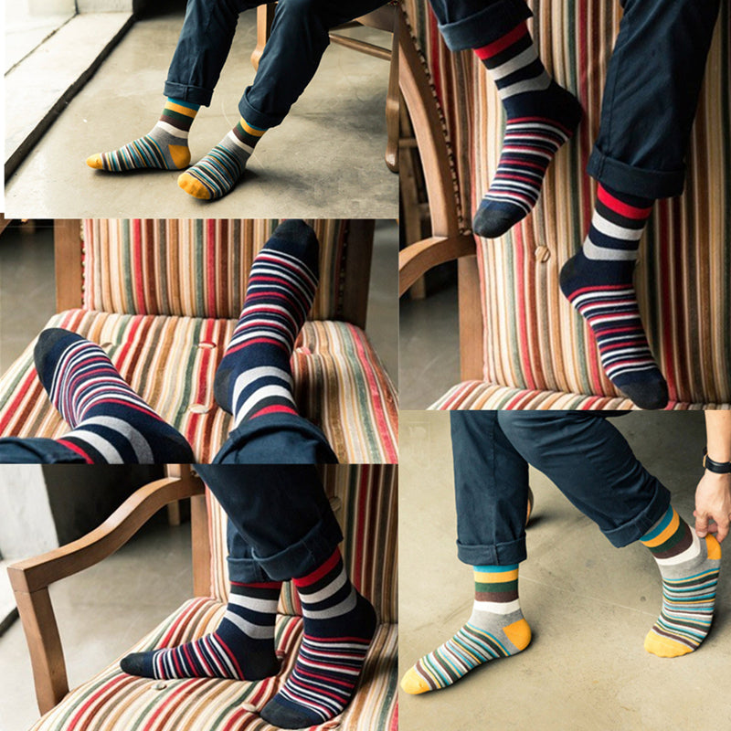 5 Pairs Casual Mens Socks Chromatic Stripe
