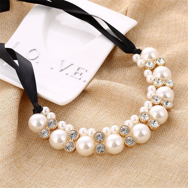 Hi-end Vivi big imitation pearl rhinestone necklace for Women