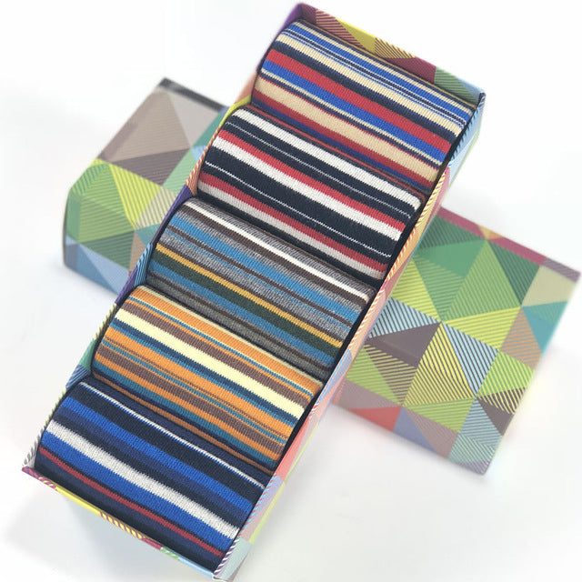 5 Pairs Casual Mens Socks Chromatic Stripe